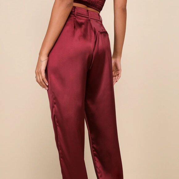 Elegant Burgundy Satin Pants - Picture 4 of 7